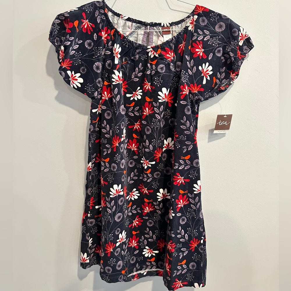 NWT Tea Collection Sz 12 Floral Dress. Floral pattern on Dark Blue.
